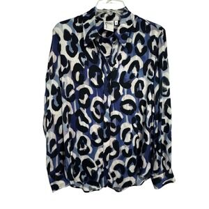 Finley Abstract Animal Print Button Down Shirt Blue Black White‎ Women's Medium